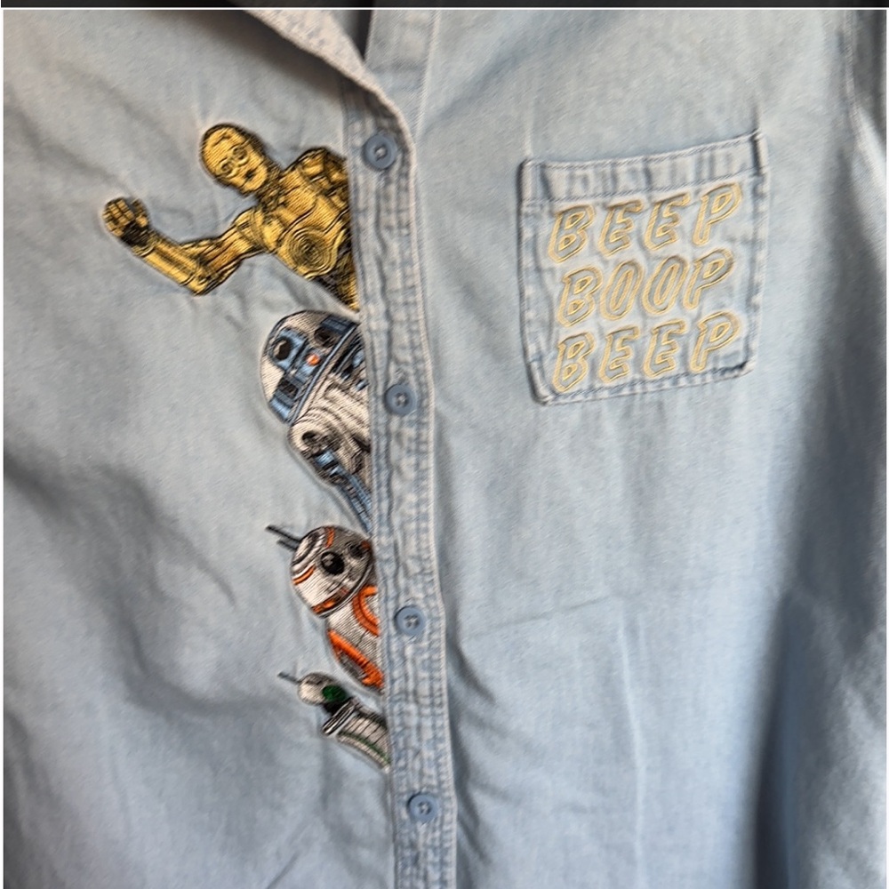 Light Blue Denim Shirt with Embroidery